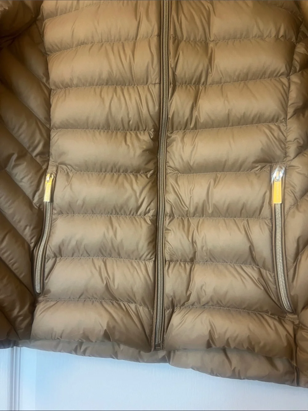 Michael Kors Tan Quilted Hooded Puffer Jacket
